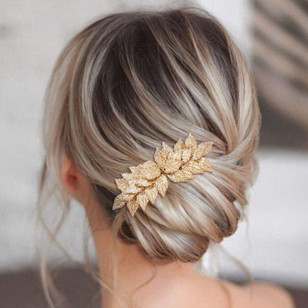 Gold Leaf Wedding Hair Comb Bridal Hair Accessories for Women Girls